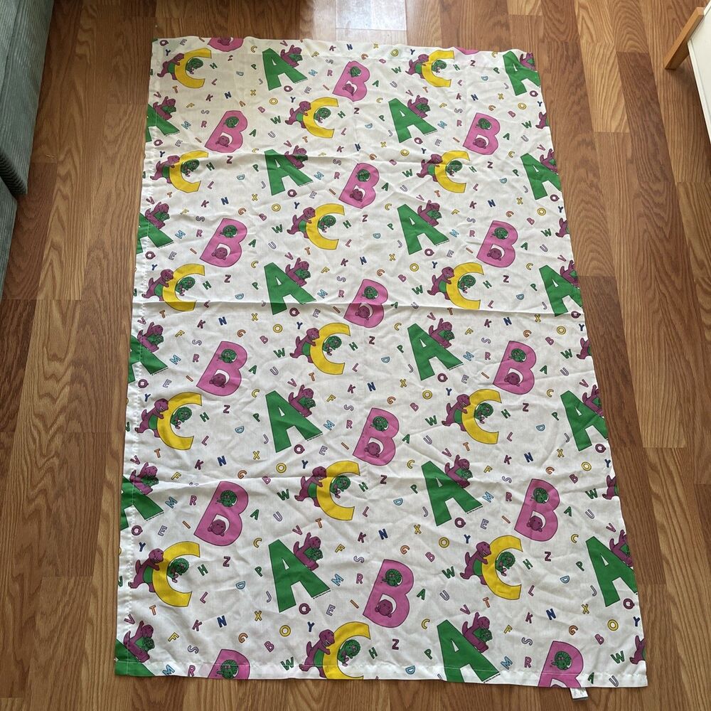 BARNEY Flat Bed Sheet Toddler Child VTG 1993 Alphabet 46"X64"Lyons Group Fabric